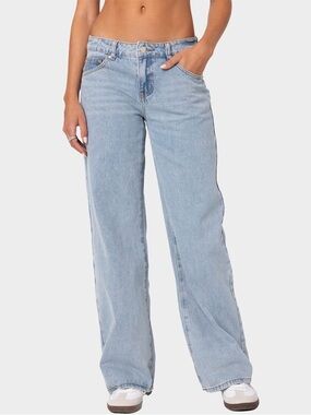 Edikted Raelynn Low Rise Baggy Jeans Sz XS Light Wash Wide Leg Skater Fit Cotton